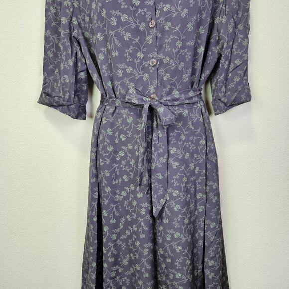 Sundance Womens 10 Silk Floral Maxi Dress Retro Botanical Palm Tree Belted Green - Picture 5 of 16